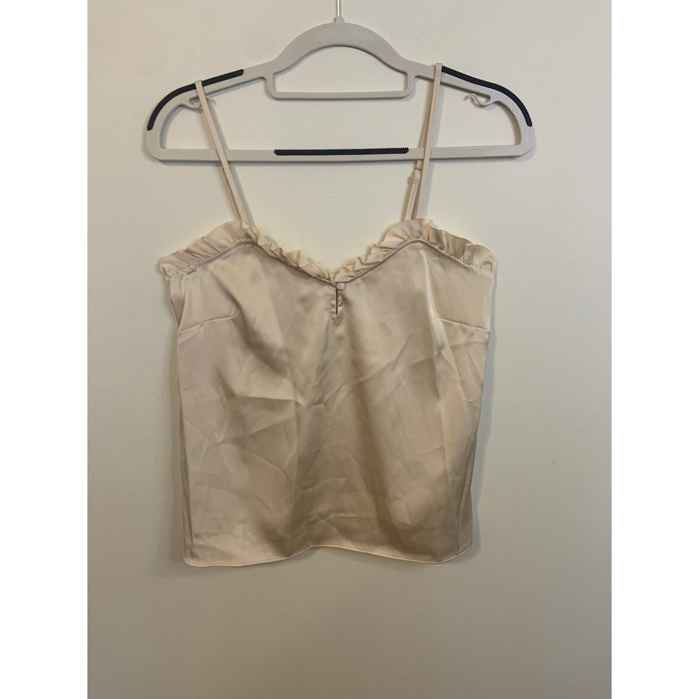 Parker Warm Pearl Satin Ruffle Camisole Tank Top Womens XXS NWT V-Neck